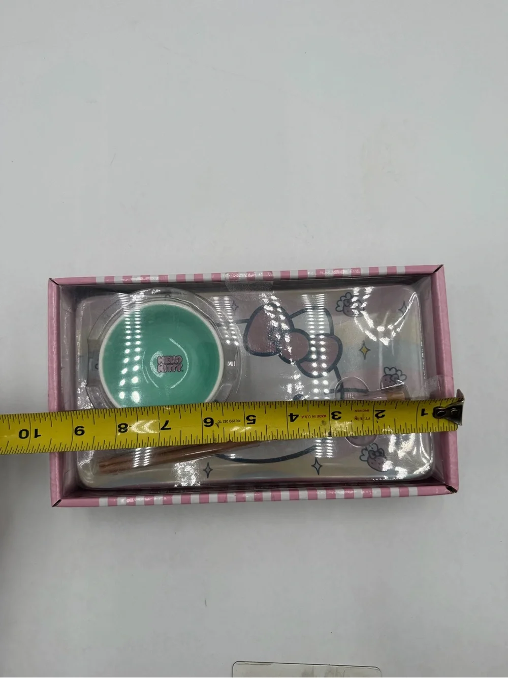 Hello Kitty Ceramic Sushi Plate Set NIB 2024 Sanrio Silver Buffalo Chopsticks